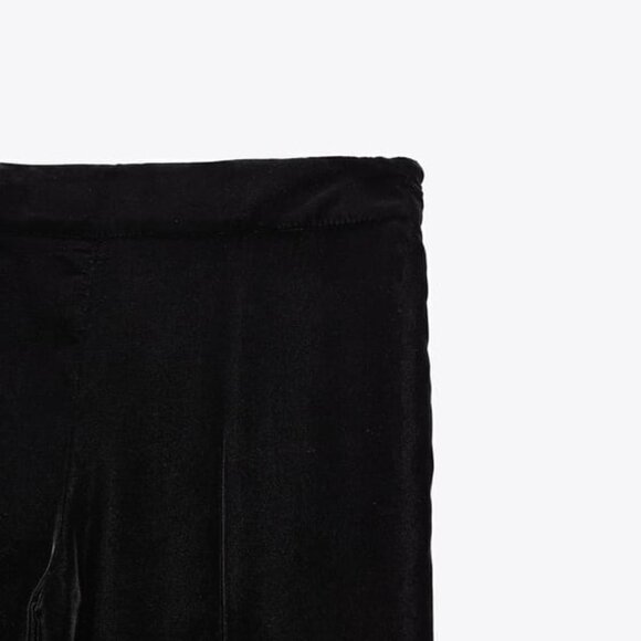 ZARA BLACK VELVET FLARED TROUSERS - Picture 5 of 6